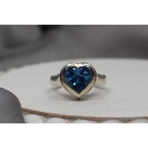 Gerhan Sterling Silver 925 Blue Topaz Heart Ring 8.7G/ Sz 7